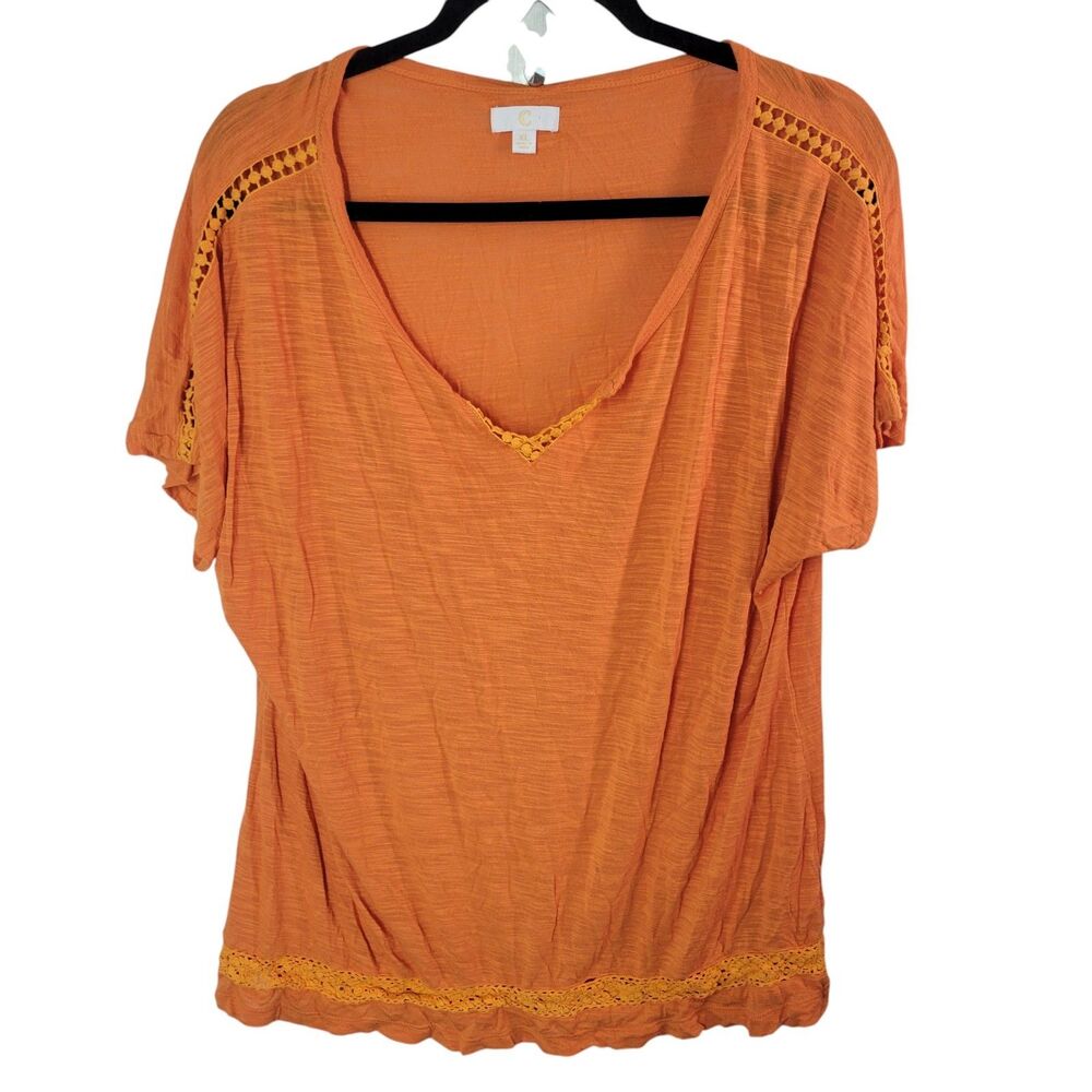 C Womens Sz XL Orange Solid Short Sleeve Blouse